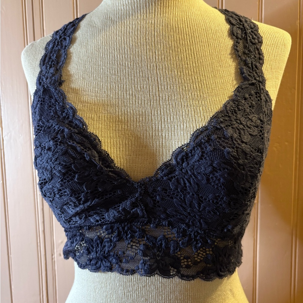 Navy Lace Halter Festival Top — Boho Racerback Crop